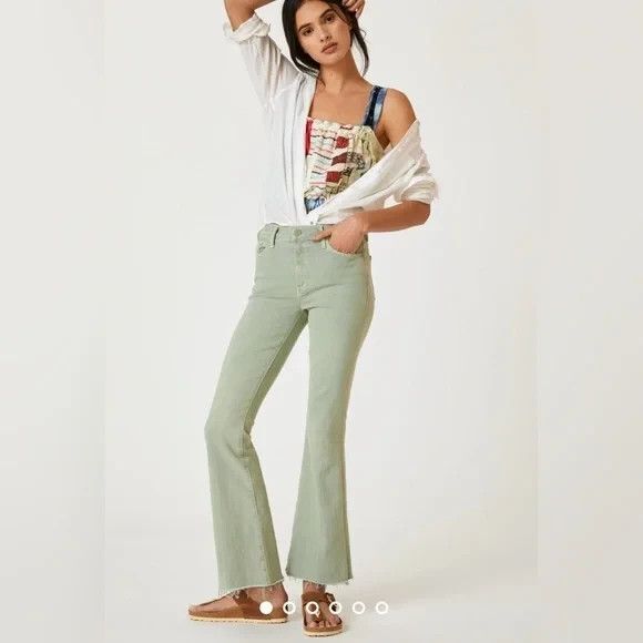 Mother The Hustler Ankle Fray Size 33 Second Chance Green Stretchy Boot Cut - Picture 1 of 14